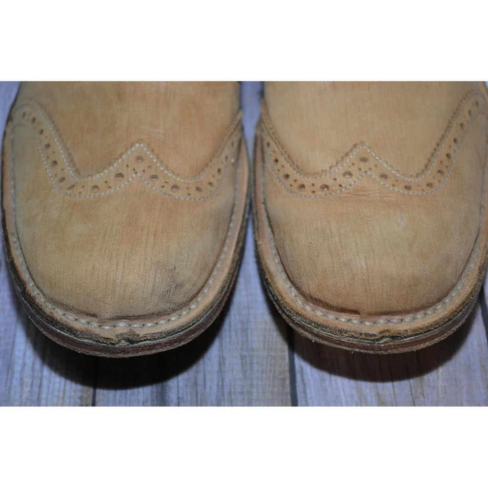 John Varvatos Shoes Mens 8.5 Beige Leather Wingtip Brogue Dress‎ Handmade Italy